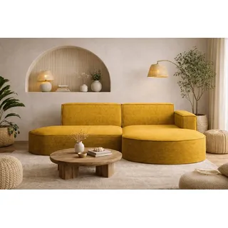 Kaiser Möbel Ecksofa mit runden Abschlüssen aus Cordstoff – MODENA STUDIO, modernes Sofa, Gelb Rechts - Gelb