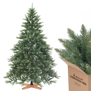 SALCAR 210cm Weihnachtsbaum Künstlich mit Holzständer, PVC Nadeln, Realistischer Christbaum, Hochwertige Dekoration für Innenräume, Einfacher Aufbau