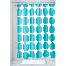 iDesign Duschvorhang mit Punktemuster, wasserbeständiger Spritzschutz aus Polyester, Badzubehör für die Dusche oder Badewanne, blaugrün