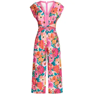 Jumpsuit VERA MONT "Jumpsuit mit Blumenprint", Damen, Gr. 38, EURO, pink (gelb, pink), Obermaterial: 94% Polyester PES. 6% Elasthan EL., Overalls Jumpsuit