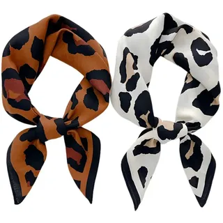 VEOIRXU 2 Stück Bandana Damen Bandana Kopftuch Damen Satin Leopardenmuster Stilvolles Frühlings Zum Binden Damen Schal Halstuch Seidenschal Scarf Taschentuch Handgelenk Accessoires Stirnband Haarband