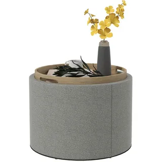 Homcom Ottomane Runder Sitzhocker mit Stauraum Klappdeckel, Grau Textil, 56x42x56 cm Wohnzimmer, Hocker,