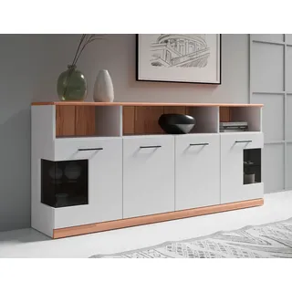 Home affaire Sideboard »RIBE20 Fronten massiv,Korpus Melamin, 2 Türen mit Glaseinsatz« Oberplatte Massivholz,schwarze Metall Griffe,2 Türen mit Glaseinsatz, weiß