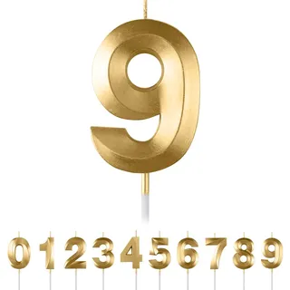 Geburtstagskerzen Zahlen 9,Gold Geburtstagskerzen, 3D Diamant Form Kuchen Kerzen Zahl 0 1 2 3 4 5 6 7 8 9 Glitzer Kuchen Topper Dekoration für Hochzeit Geburtstag Jubiläum