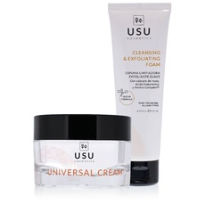 Korean Skincare Tagesroutine Set - Sanftes Schäumendes Peeling + Universal-Creme - Hilft bei Reinigung und Erneuerung der Haut - Pflegt und Spendet der Haut Tiefenwirksam Feuchtigkeit - USU Cosmetics