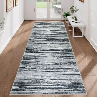 VSIWB Teppich Läufer Flur 80x200 cm, Leichter Kurzflor Küchenteppich, Waschbarer Teppich, rutschfest Küchenläufer, Teppich Flur, Grau Teppich Läufer für Wohnzimmer, Küche, Diele, Eingang, Balkon