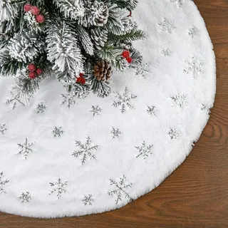Weihnachtsbaum Decke, Weihnachtsbaumdecke Rund Plüsch Christbaumdecke Weiß mit Gold Schneeflocken Baumdecke Weihnachtsbaum Rock Christbaumständer Teppich Christmas Tree Skirt (120cm-silber)