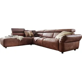 KAWOLA Sofa RISO Ecksofa mit motorischer Sitztiefenverstellung Leder braun Recamiere links - Braun