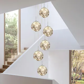 KAUCQI 180CM Wohzimmer Pendelleuchte LED 6 Glaskugel Hängeleuchte 3000K 30W