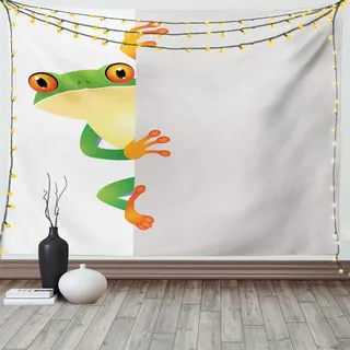 ABAKUHAUS afrikanisch Wandteppich, Frog Prince Reptilien, Wohnzimmer Schlafzimmer Wandtuch Seidiges Satin Wandteppich, 150 x 100 cm, Grün Gelb Orange - Grün
