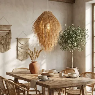 B·LED BARCELONA LED BarcelonaLED Hängeleuchte, Weide, Natur, rustikal, Lampenschirm, nordisch, Rattan, Bambus, Holz, E27, für Esszimmer, Wohnzimmer, Küche