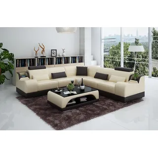 Wohnlandschaft Ecksofa L-Form Polster Couch Leder JVmoebel - Beige, Braun