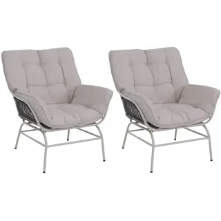 Mendler 2er-Set Gartenstuhl HWC-P75 Gartensessel 77 x 90 x 90 cm beige/silber