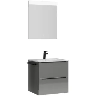 Nobilia Badezimmer , Schwarz, Schieferfarben , Metall , 2,2 Schubladen , F , 61 cm , Goldenes M, Made in Germany , Griffeauswahl, hängend, Zusatzausstattung erhältlich, Typenvielfalt , Badezimmer, Badmöbelsets & Badmöbelserien, Badmöbel-Sets