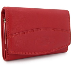 ekavale Groß Leder Geldbörse für Damen - RFID-NFC Schutz Portmonee, Frauen Geldbeutel, Portemonnaie, Brieftasche, Wallet (Rot)