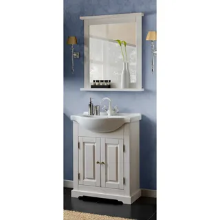 Badmöbel Waschplatz Set inkl.Keramik-Waschtisch 65 cm, 2-teilig LIRIA-56, Massivholz, B x H x T ca.: 70 x 200 x 43 cm - Weiß