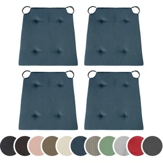 sleepling 4er Set Stuhlkissen, 42 (vorne) 35 (hinten) x40x5cm, Dunkelblau | Sitzkissen für Stuhl & Bank mit Klettverschluss, Indoor & Outdoor, 100% Baumwolle, Made in EU, Waschbar bis 30 Grad, 4 Stück