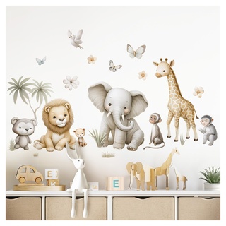 Little Deco Wandsticker Dschungeltiere Kinderzimmer Tiere Giraffe Elefant Wandtattoo für Babyzimmer Safari Wandaufkleber Schlafzimmer Wanddeko DL5024-03