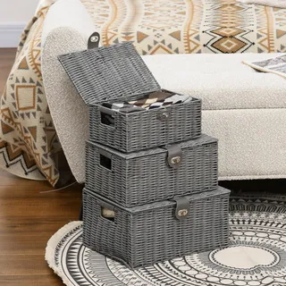 Homcom Aufbewahrungskorb 3er-Set 28,5 x 18 x 35,5 cm grau