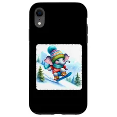 Hülle für iPhone XR Elephant Snowboard Snowy Hill Snowboard Snowboarder