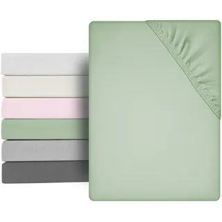 BEAUTEX Microfaser Spannbettlaken Spannbetttuch, leichte und weiche Premium Qualität (100x200x30 cm, Olivgrün)