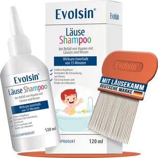 Evolsin Evolsin® 120ml Läuseshampoo & Läusekamm für Erwachsene & Kinder ab 6 Monaten – bei Befall von Haaren mit Nissen & Kopfläusen – Läusemittel schonend für die Kopfhaut – wirkt in 15 Minuten