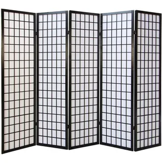 Homestyle4u Paravent 5-tlg. 220/175 cm Schwarz Shoji , Holz , 220x175x2 cm , Wohnzimmer, Raumteiler, Paravents