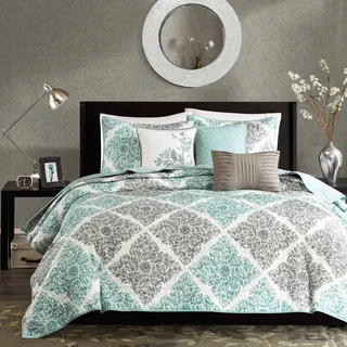 Madison Park Quilt Modern Classic Design All Season, Breathable Coverlet Bedspread Lightweight Bedding Set, Matching Shams, Decorative Pillow, King/Cal King(104"x94"), Claire, Diamond Aqua