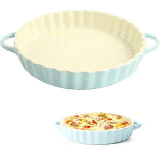 Tarte & Quicheform Keramik 21 cm, Tarteform mit Griffen, Antihaft-Kuchenform Rund für Pie Quiche Tart Backen, für Thanksgiving Weihnachten, bleifrei, mikrowellen-, spülmaschinen- & ofengeeignet