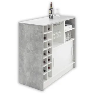 PLANTER Moderner Bartisch in Beton-Optik, Weiß - Geräumige Theke mit großem Flaschenregal für Küche, Wohn- & Esszimmer - 110 x 100 x 48 cm (B/H/T)
