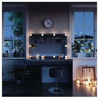 Vicco Schminktisch Sherry Schwarz Hochglanz Gold 120 x 75 cm mit LED Beleuchtung und Hocker