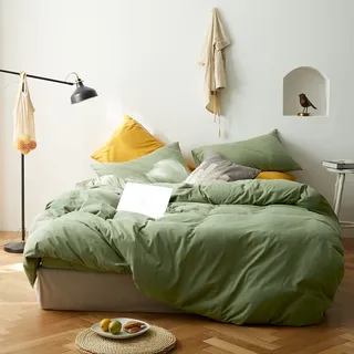 Avocado Grün Bettbezug Jersey Knit Baumwolle Bettwäsche Set King Solid Color Comforter Cover Modern Style Green Bedding Cover with 2 Kissenbezüge Luxus Soft T-Shirt Baumwolle Bettwäsche Kollektion