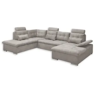 ed exciting design MEDAN Wohnlandschaft in U-Form, Stoffbezug Taupe & Ausziehbares Sofa mit Schlaffunktion und Bettkasten - 324 x 107 x 170 (218) cm (B/H/T)