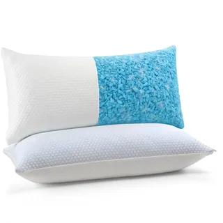 UNIKOME Kühlendes Kopfkissen 40x80CM 2er Set, Memory Foam Kissen Doppelseitiger, Cooling Pillow Kalt/Warm Abnehmbar, Blau Für Sommer/Herbst, Weiß Für Winter/Frühling, Oeko-Tex