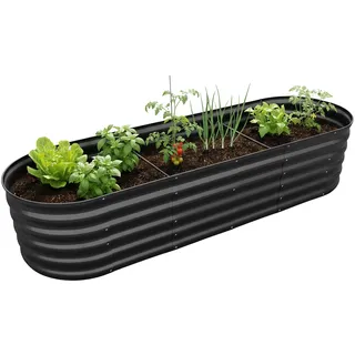 Relaxdays Hochbeet Metall oval 200 x 60 x 45 cm Schwarz