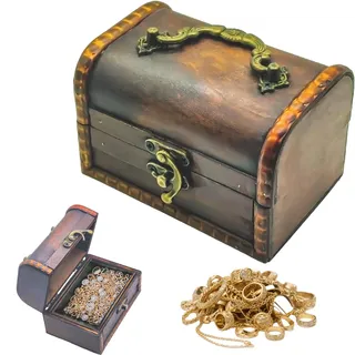 Tuxuzal Holz Schatztruhe Kleine Kinder Schatzkiste Piraten Schatztruhe Kindergeburtstag Holzkiste Geschenkbox Retro Schatzkiste Holztruhe für Aufbewahrung und Dekoration