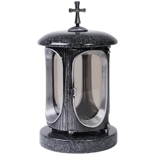 Grab-Lampe Impala Grab-Schmuck Friedhof-Licht Leuchte Kreuz Granit Alu-Guss Glas