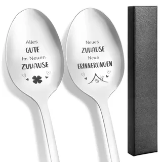 BOARDFEB Einzugsgeschenke Wohnung, 2 Stück Löffel mit Gravur 19,6 cm Kaffeelöffel Einzugsgeschenke Haus Geschenk zum Einzug Neues Zuhause Neues Haus Geschenk