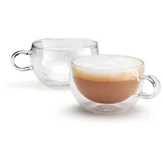 JUDGE Duo Form 2 Doppelwandige Kaffeegläser mit Henkel – Vakuumisolierte Latte Macchiato Gläser, Hitzebeständig, 325 ml Kaffee Gläser Set