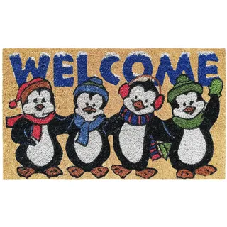 Banzaii Fußmatte für den Winter Weihnachten aus Kokos 40 x 70 cm, mit PVC-Rückseite rutschfest, mit Digitaldruck, Teppich für den Eingang für den Außen- oder Innenbereich - Weihnachten Pinguinen