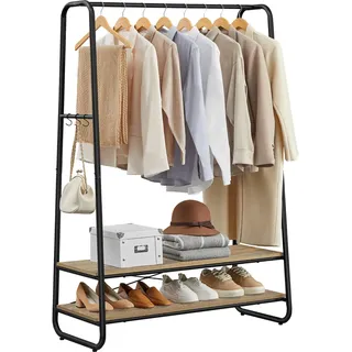 VASAGLE Kleiderständer, Garderobenständer, Garderobe, 2 Ablagen, 6 Haken in S-Form, Stahlgestell, 45 x 100 x 160 cm, für Schlafzimmer, Flur, Eingangsbereich, türkisbraun-mattschwarz RGR112K01