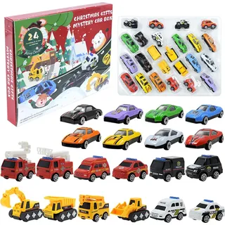Weihnachts Adventskalender 24 Tage – Countdown mit Spielzeug Autos, Rückziehfahrzeuge, Kinder Partygeschenke, Weihnachtsgeschenk