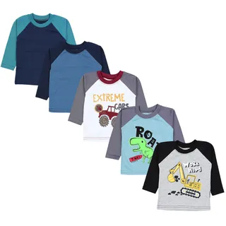 Langarmshirt TUPTAM "Shirt Baby Jungen Langarmshirt 5er Set", Mädchen, Gr. 62, grün (bagger monster tuck dino grau blau grün), Obermaterial: 100% Baumwolle CO., Shirts Langarmshirt