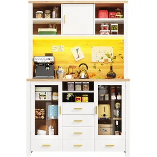 Flieks Küchenschrank 120x40x188Cm LED 4 Türen Landhausstil , Multicolor , Glas , 120x188x40 cm , Küchen, Küchenmöbel, Küchenschränke, Geräteumbauschränke