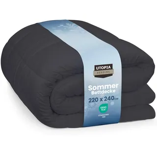 Utopia Bedding Bettdecke 220 x 240 cm, leichte Ganzjahresdecke mit Polyesterfüllung, Mikrofaser-Schlafdecke (Grau)