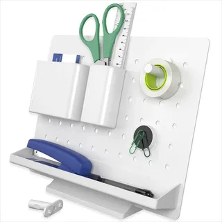 ACROPAQ Schreibtisch Organizer - Premium Büro Organizer mit Stifthalter, Sortierfächer, Hacken und Magnet, Stecktafel mit 6 Aufsätzen, Individuell anpassen - Weiß