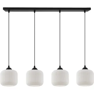 Hängelampe Riffle Schwarz 4-flammig mit weißen Zylinder Lampenschirmen E27