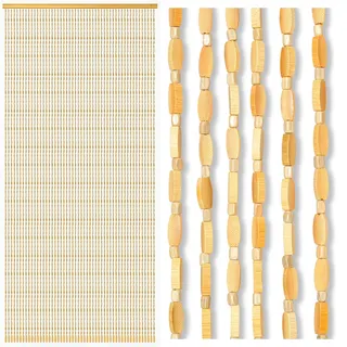 90x200cm Perlenvorhang Türvorhang Bambus, 52 Stränge Natur Bambusperlenvorhang mit Holzleiste, Bambusvorhang in Handarbeit als Insektenschutz, Fliegenvorhang & Sichtschutz für Küche, Flur, Wohnzimmer
