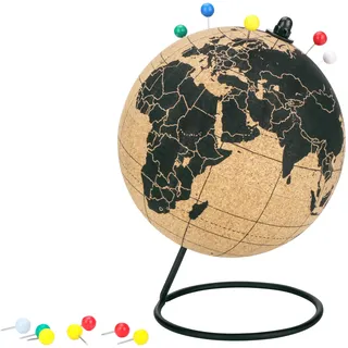 EXERZ 14cm Globus Naturkorkkugel 12 Stecknadeln Enthalten - Bildungsweltreise Markierungskarte. Stift Und Markieren Sie Abenteuer, Unvergessliche Orte, Zukünftige Urlaubspläne (Naturkork)