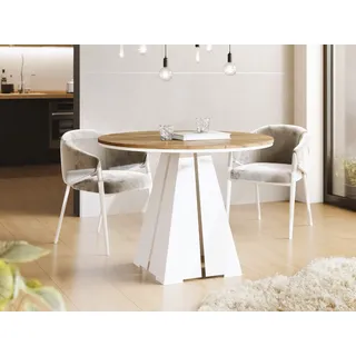 WFL GROUP Runder ausziehbarer Esstisch mit weißem Metallgestell - moderner industrieller Tisch für Esszimmer oder Küche - 120 cm bis 200 cm - EU - Craft - Hellbraun